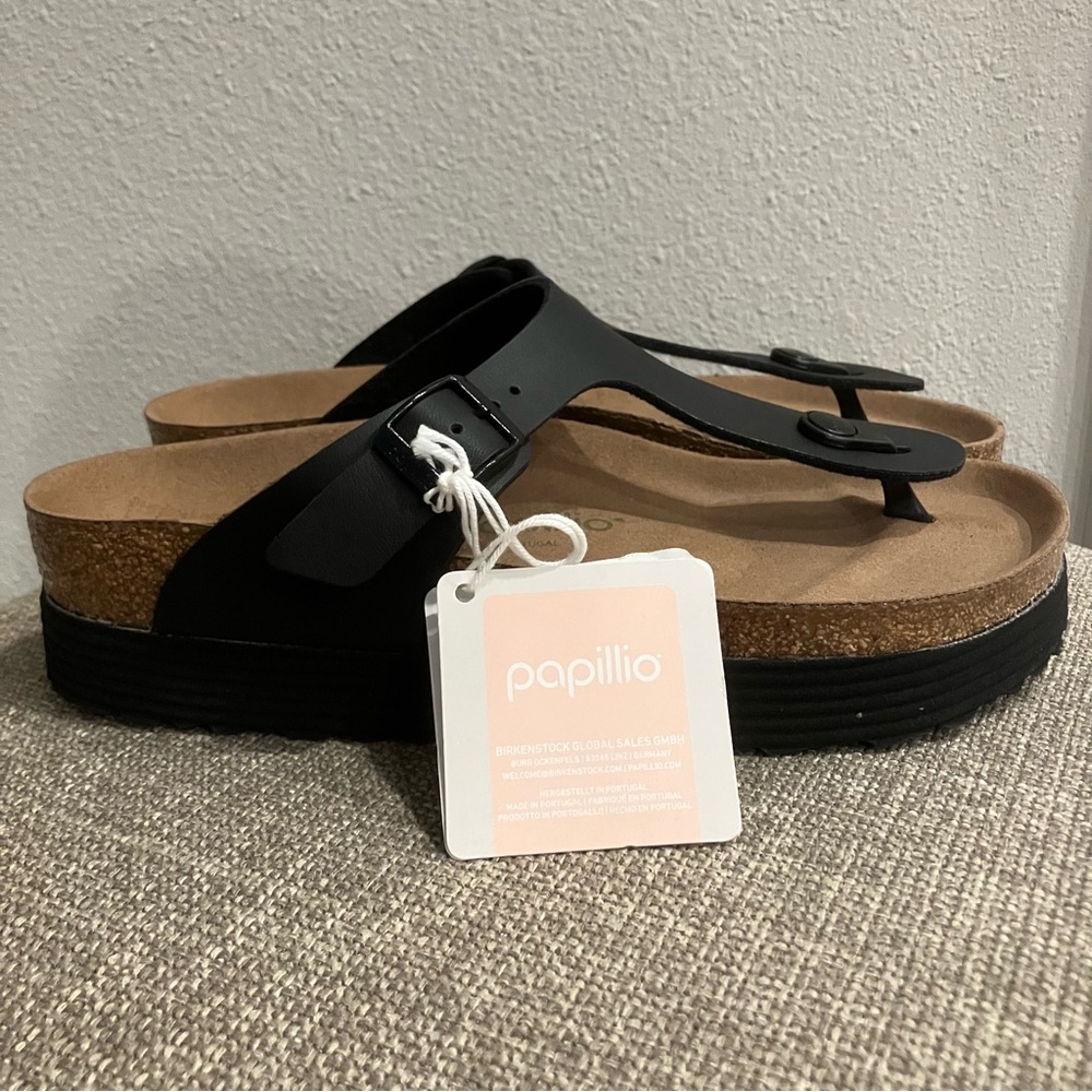Birkenstock Black Papillio Cork Thong Sandals